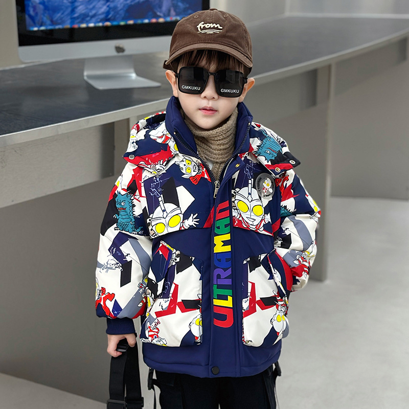 奥特曼男童羽绒服2025新款儿童冬季装白鸭绒外套加厚保暖宝宝棉服