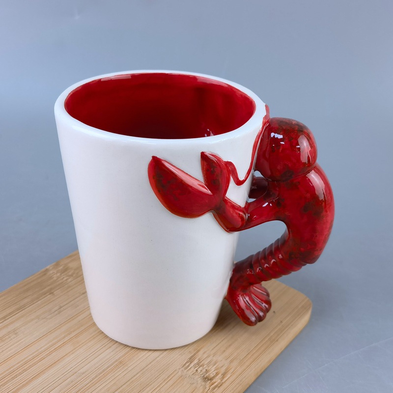 Taza de café de cerámica de cangrejo de río 3D en relieve creativo Serie marina tridimensional divertida Taza de animales Taza de agua de cangrejo