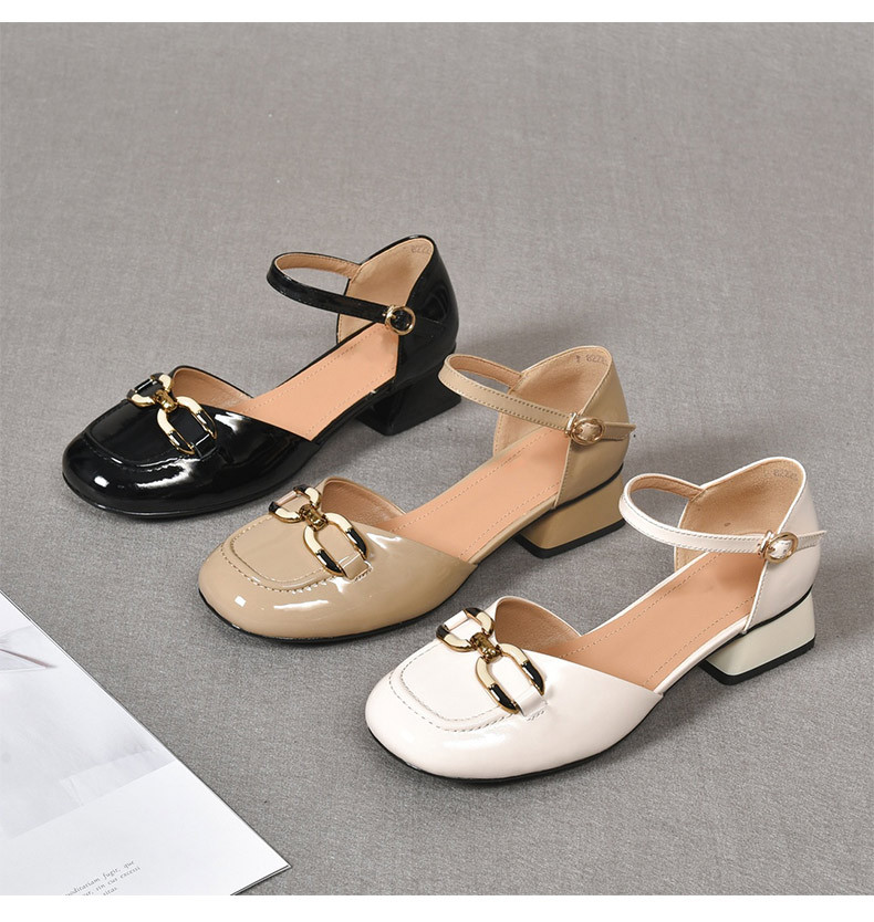 Sandal nữ mũi kín quai ngang da thật gót vuông 6 cm đế mềm có khóa — Màu đen chi tiết 9
