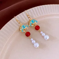 Длинное жемчужное кимоно Hanfu с ретро серьгами, золото 14k, украшение для женщин