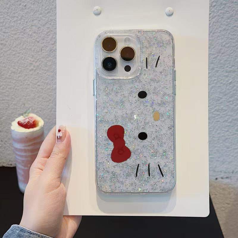 Lazo de dibujos animados lindo gato para iPhone16 funda para teléfono móvil Apple 15promax Japón y Corea del Sur 14pro hembra 13x