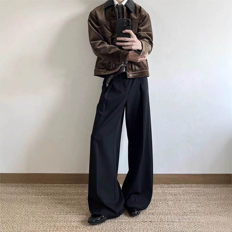 High-Quality Tr Basic Three-Dimensional Pleated A-Line Casual Wide-Leg Drapey Trousers, Loose Fit, Suitable for All Seasons, Straight-Leg Long Pants
