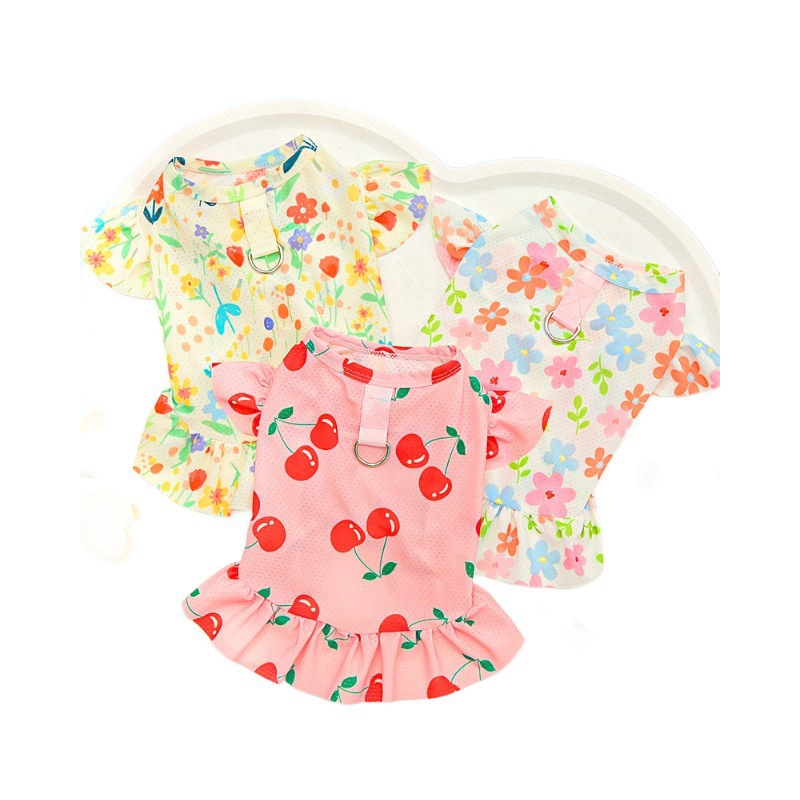 Gato de seda de hielo ropa de gato mascota vestido de perro grande primavera y verano suministros para perros flores frescas gato enano