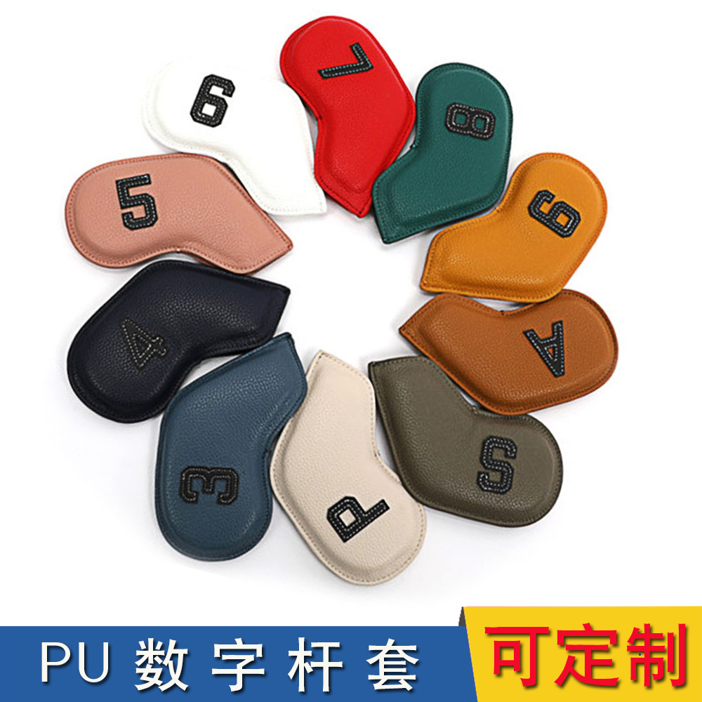 Conjunto de varilla de hierro de golf conjunto de tapa de club conjunto de varilla de arena conjunto digital PU cabeza de varilla cubierta protectora borde del aceite artesanía