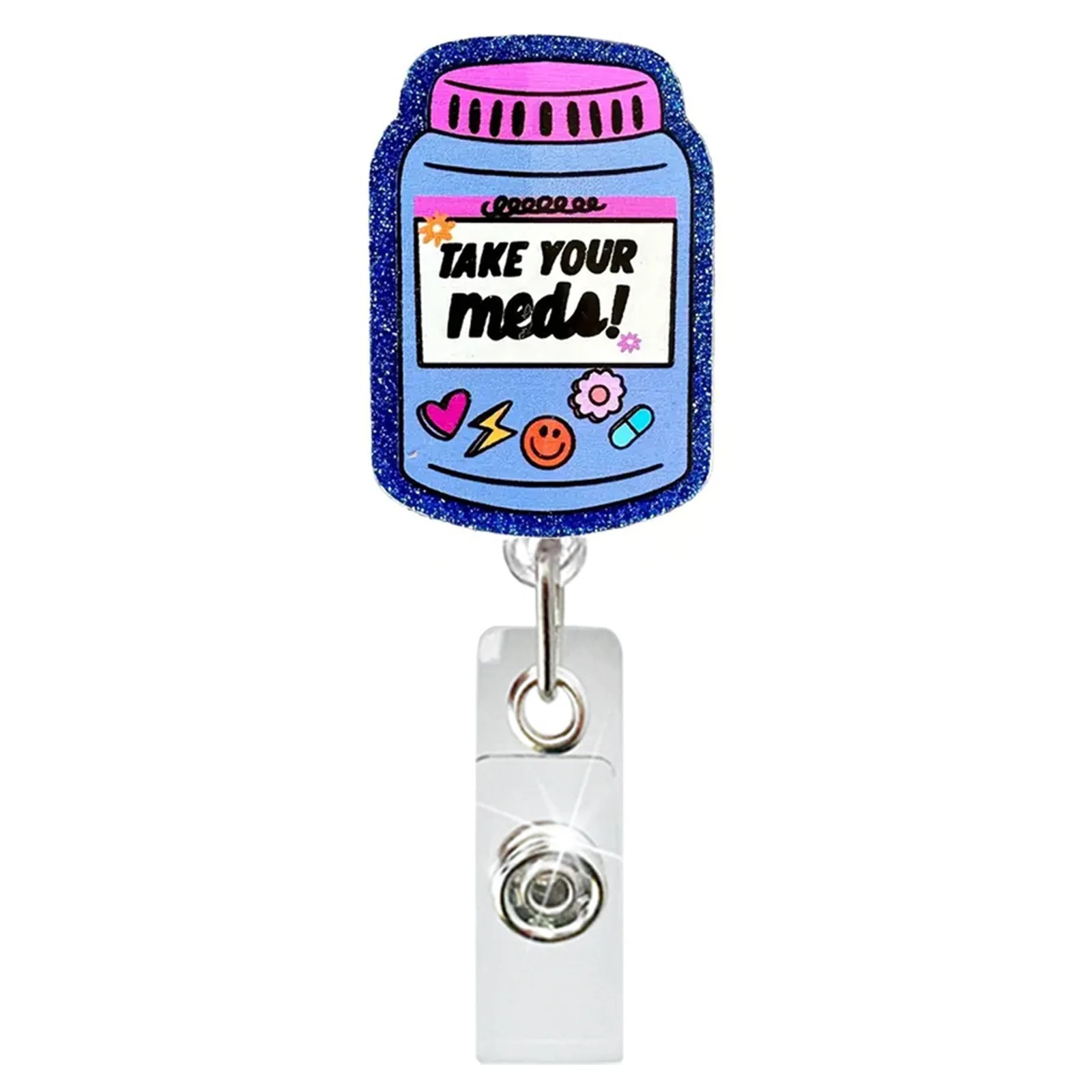 Etiqueta de etiqueta de venta caliente transfronteriza en lugar de acrílico divertido brillo clip de insignia telescópico hebilla de identificación hebilla fácil de tirar