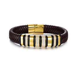 S925银跨境潮流男士高端商务编织皮革手镯欧美外贸爆款手链厂批发