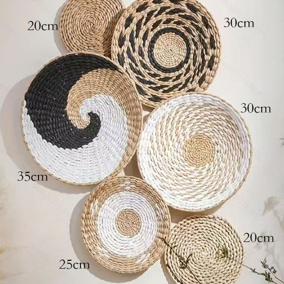 Amazon nuevo tejido de paja artesanal pared bohemia combinación de pared casa vivienda decoración de pared en stock