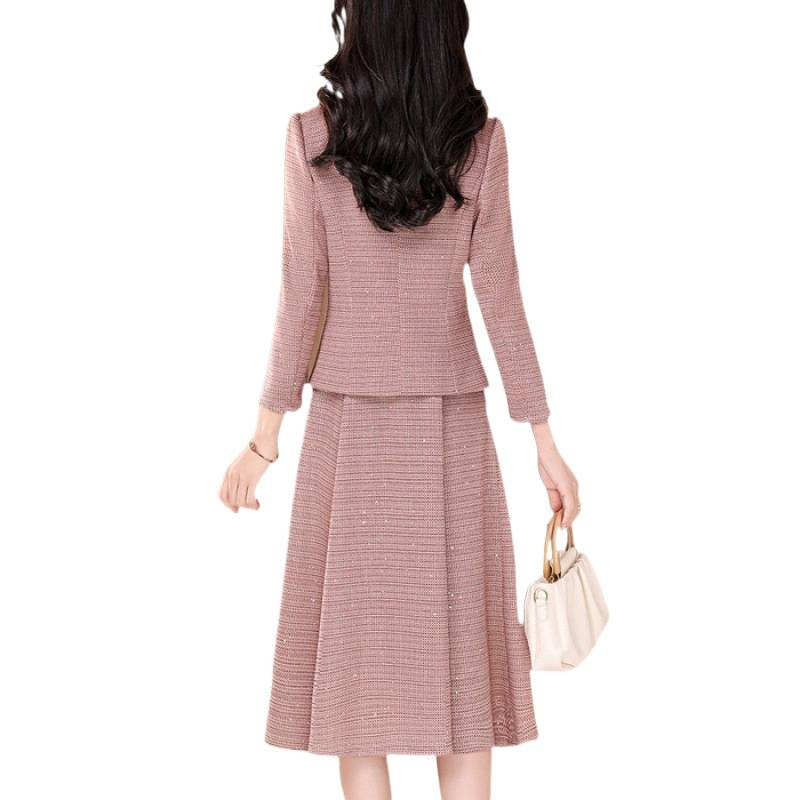 小香风西装连衣裙女两件套2025秋冬季新款太大码遮肚套装裙子|undefined