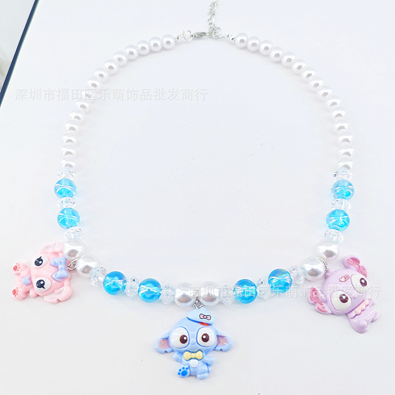 10 파란색, 분홍색, 보라색 스티치 목걸이