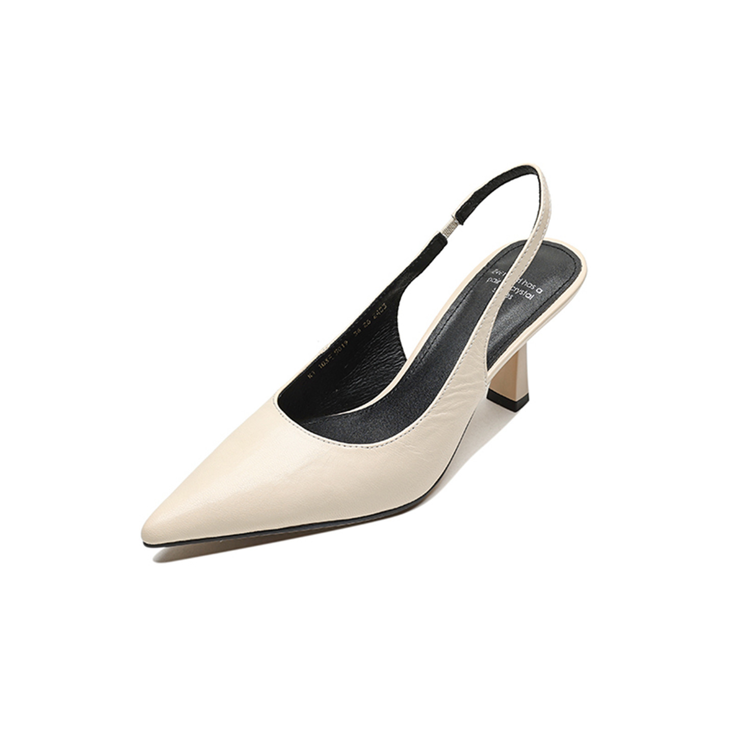 Sandal cao gót nữ mũi nhọn hở gót, da cừu, phong cách Hàn Quốc đơn giản — đen chi tiết 26