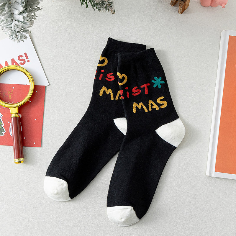 Caja de regalo calcetines de Navidad para niños otoño e invierno tema de Navidad calcetines de algodón Inglés rojo caja de regalo calcetines de tubo de pareja image 11
