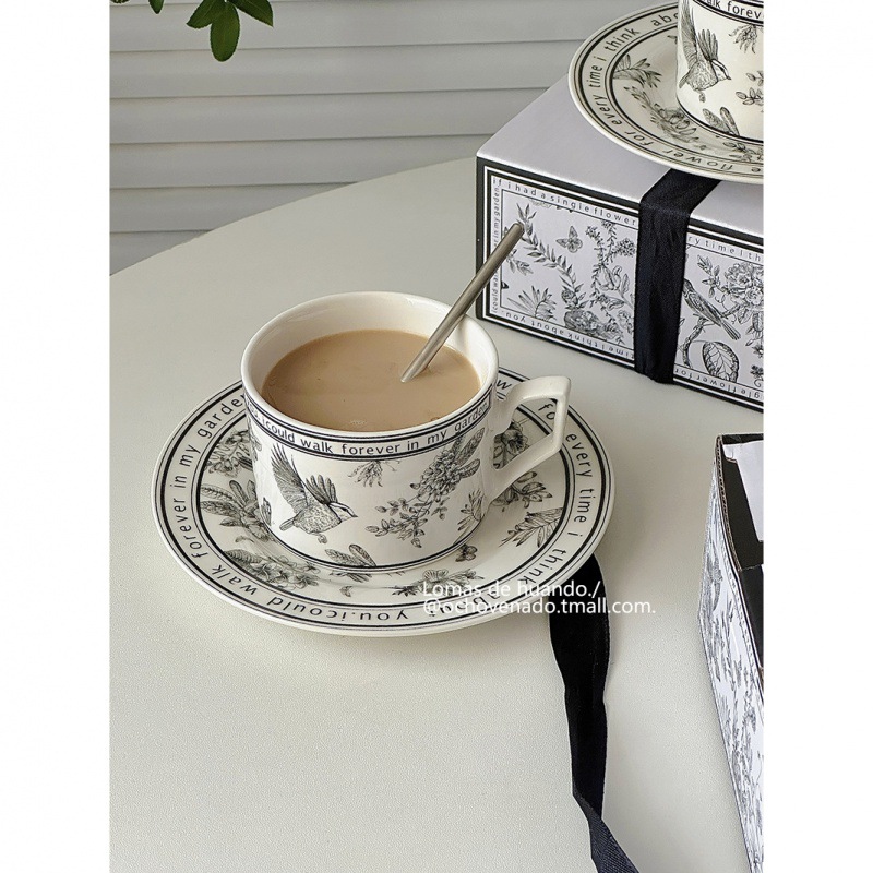 French-inspired retro ceramic high-end coffee cup and saucer set, sophisticated afternoon tea, unique handmade gift box