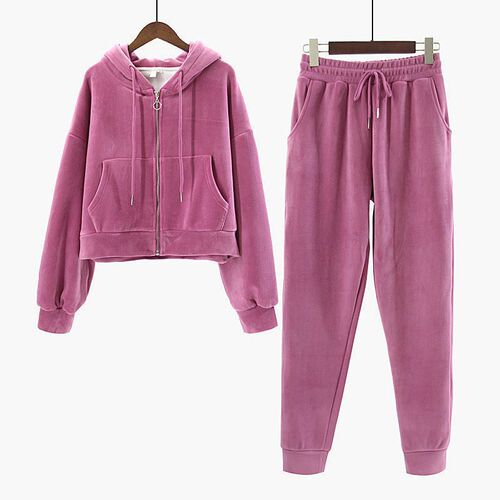 Gold velvet sweater suit for women's fashionable autumn and winter clothes, small man, slimming and thick velvet, sports and casual two-piece set, trendy