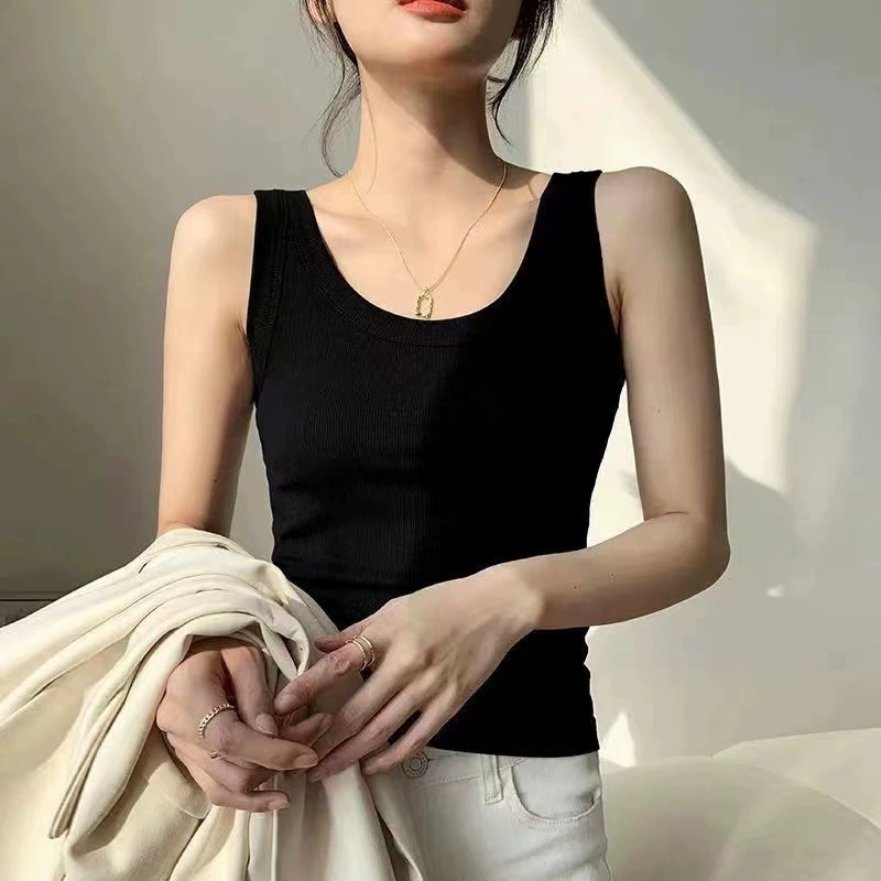 С sleeveless Tank Top с встроенными чашками, базовая футболка весна–лето, легкая дышащая