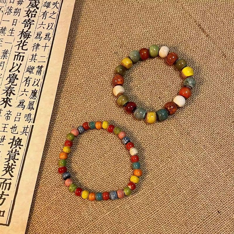 景徳鎮セラミックブレスレットジュエリー新しいファッション花釉ビーズブレスレットマルチカラーカジュアルエスニックスタイル学生ブレスレット|undefined