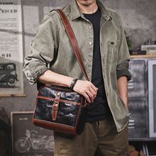 原创真皮男士单肩斜挎包头层牛皮通勤包植鞣皮小方包手机包潮跨境