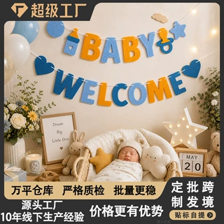 欢迎宝宝回家拉旗 男女宝宝迎婴派对字母横幅 生日性别揭晓装饰