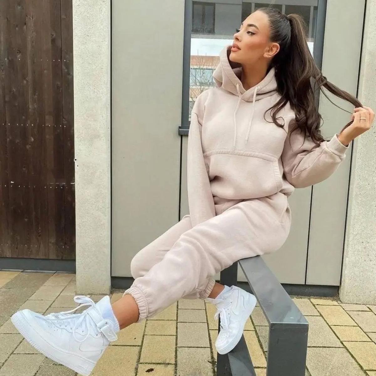 Damen Hoodie Langarm Kapuzenpullover Mit Taschen Einfarbig Casual_voghion.com