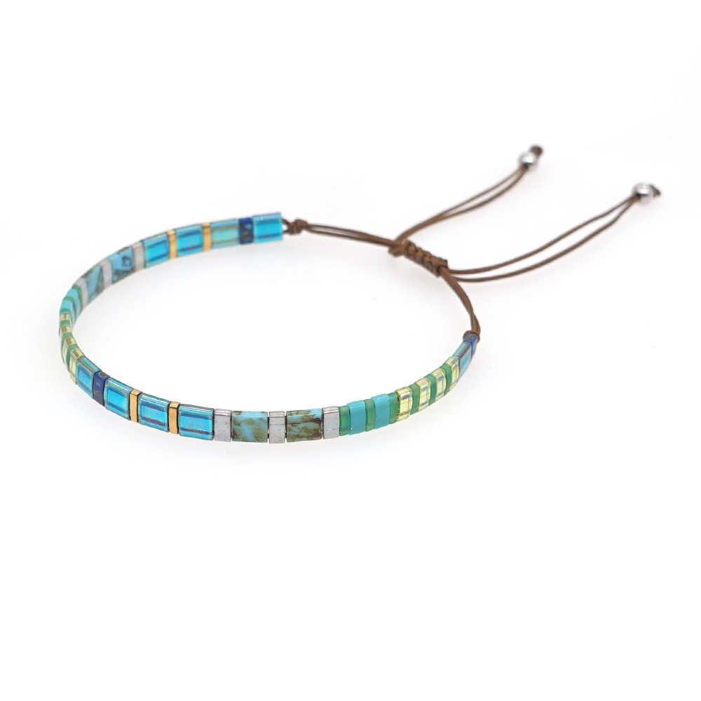 New Spring And Summer Lake Blue Tila Beaded Rope Tassel Bracelet display picture 2