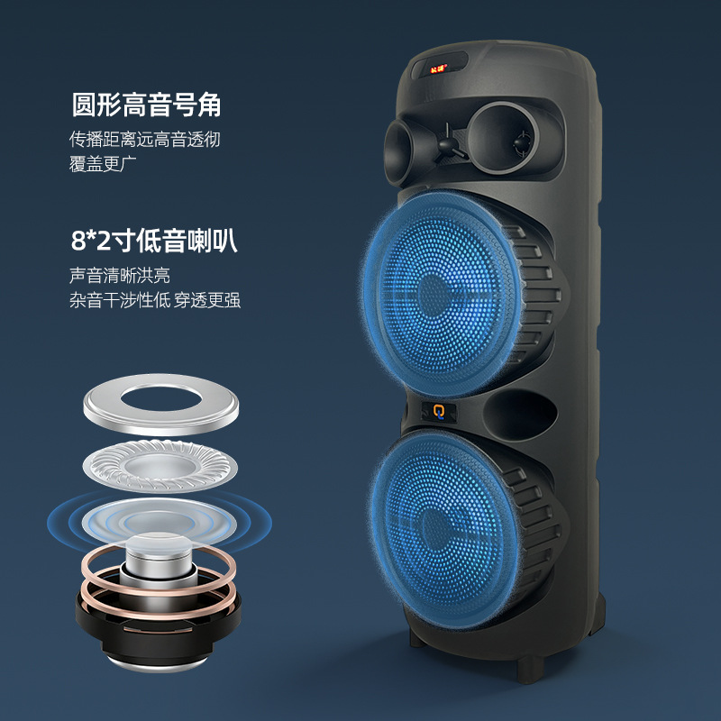 Fabricantes de promoción de altavoces de fiesta de 8 pulgadas 20W, altavoces de fiesta comunitarios con micrófono Bluetooth LED de color brillante