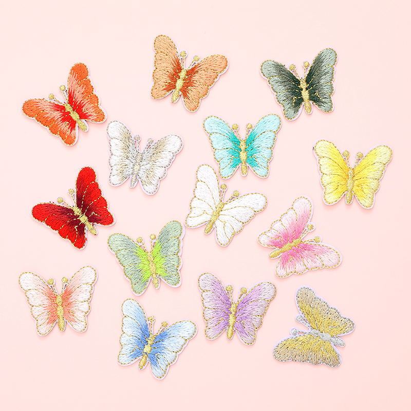 Source Factory Cross-Border Gold Thread Butterfly Computer Embroidery Fabric Patch DIY Planner Shoe Hat Bag Accessories