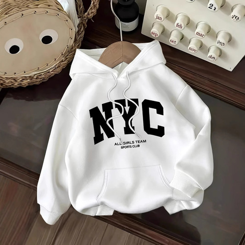 Women's velvet sweater plain letter print kangaroo pocket drawstring print hoodie sweater