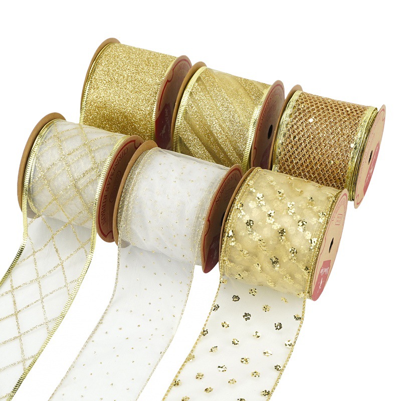 En stock al por mayor decoración de Navidad a la parrilla de hierro Borde de alambre cinta DIY accesorios de cinta de arco embalaje de regalo de Navidad