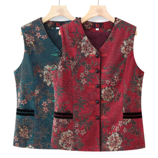Old Lady's Autumn Vest 70-Year-Old Middle-Aged and Elderly Tang Suit Vest Female 80-Year-Old Grandma's Vest Mother's Spring & Fall Vest