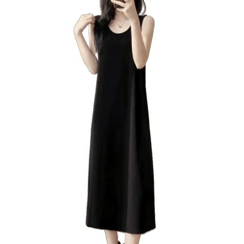 Black Tank Top Sheath Dress, Slimming Body, 2025 Spring Medium Length Top-Tease Basic Dress, Stylish