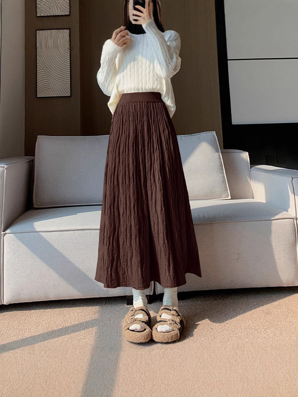 高級秋冬スカート、ミドル丈、肉感カバー、人気のAラインスカート、女性用スリム立体ニットアンブレラスカート|undefined