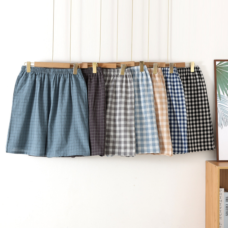 Multi-color Japanese Plaid Men's Shorts Pure Cotton Washed Cotton Double Side Pocket Large Size Summer Thin Pants Home Pants Multi-color Japanese Plaid Men's Shorts Pure Cotton Washed Cotton Double Side Pocket Large Size Summer Thin Pants Home Pants