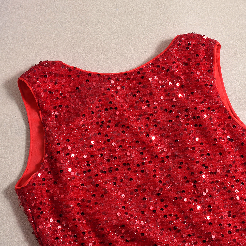 Women Clothing Spring Sequined Sleeveless Backless Sexy Dress