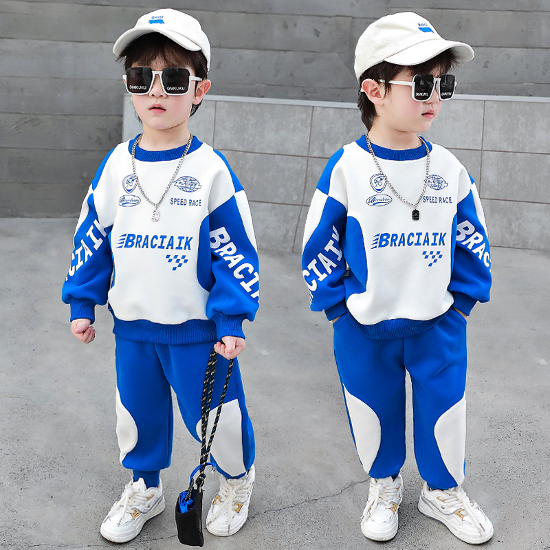 Oblečenie 2024 Nové malé stredné detské trendy módne chlapčenské jarné jesenné sveter a nohavice dvojdielna súprava_voghion.com