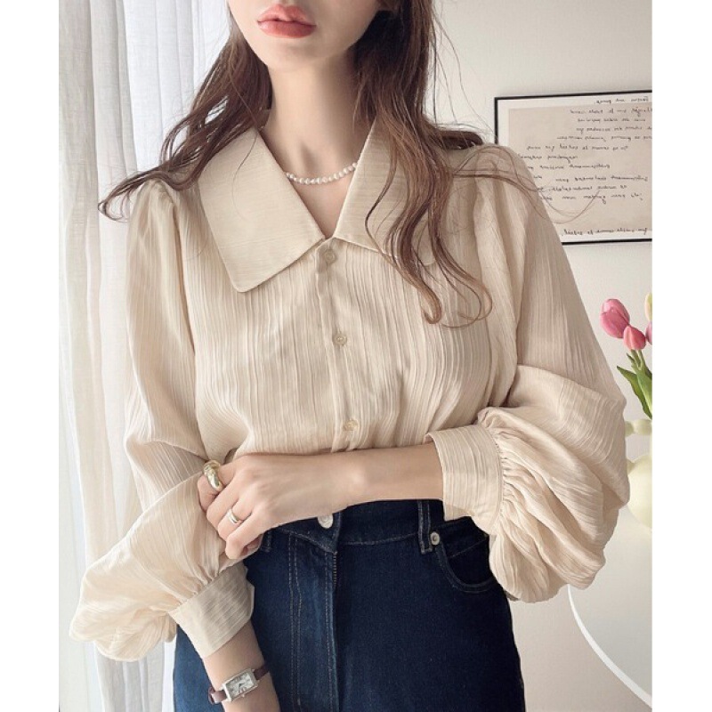 Spring and Summer New Japanese Style Outer Single 2024 Autumn New Elegant Chiffon Shirt Pleated Texture Lapel Long-sleeved Shirt