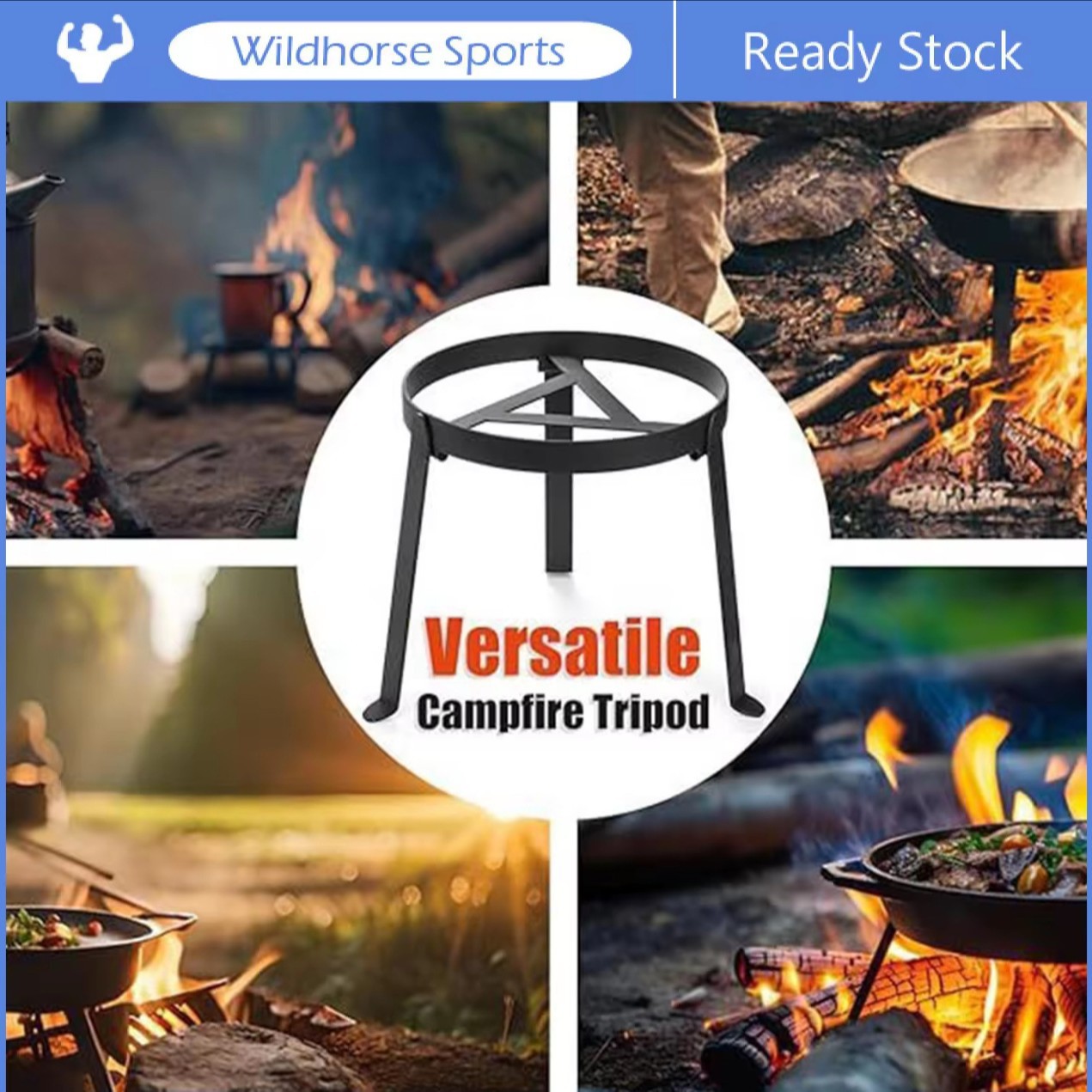 Cross-Border Campfire Tripod Outdoor Campfire Tripod Folding Camping Bbq Rack Portable Camping Pot Rack