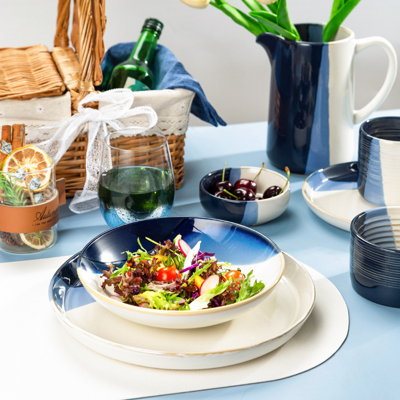 玉泉厂家直销家用饭碗加厚防烫餐具盘子纯色釉下彩吃饭碗现代简约