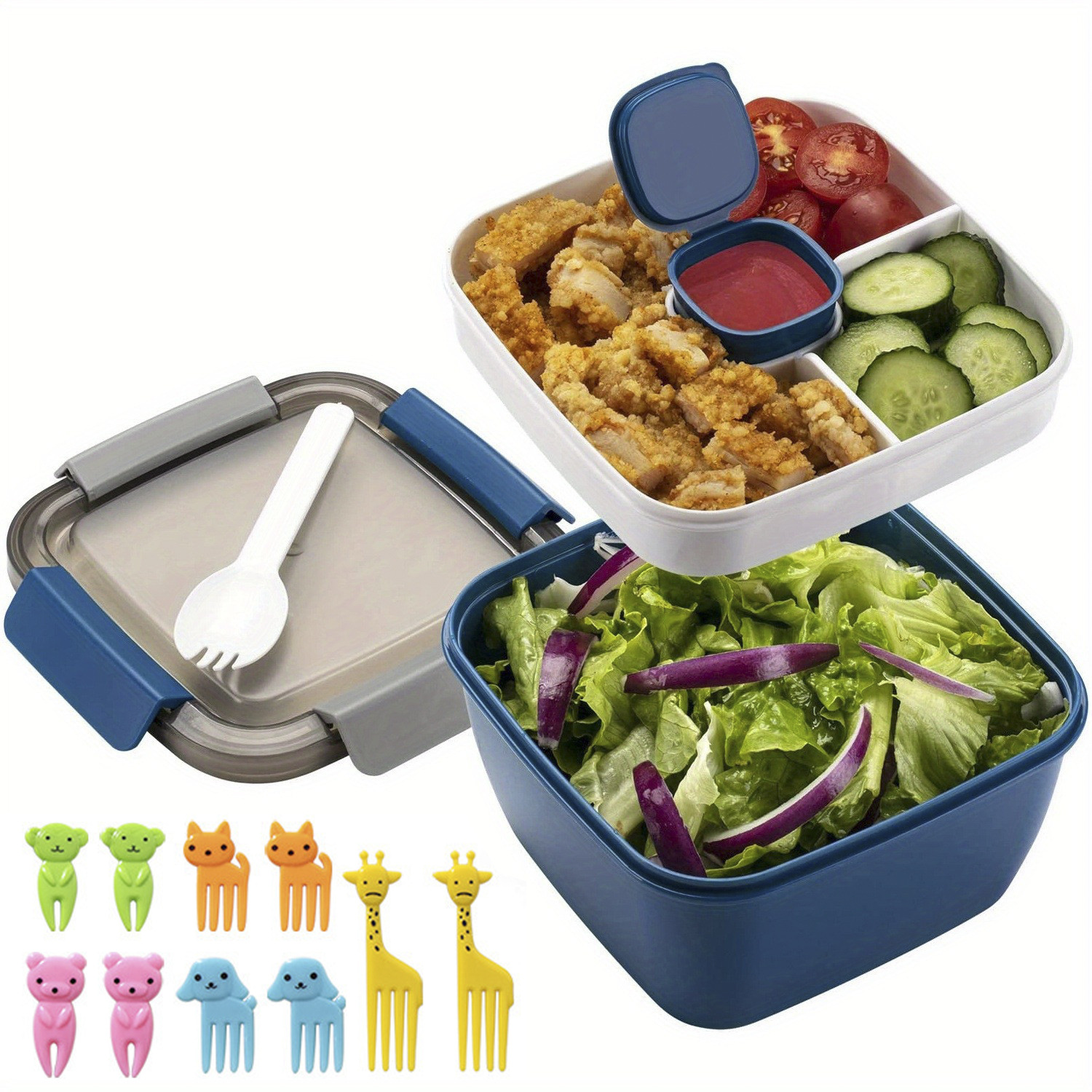 Caja de almuerzo de microondas caja de almuerzo compartimento de gran capacidad estudiante caja de almuerzo protección del medio ambiente hebilla de cuatro lados refrigerador PP crisper