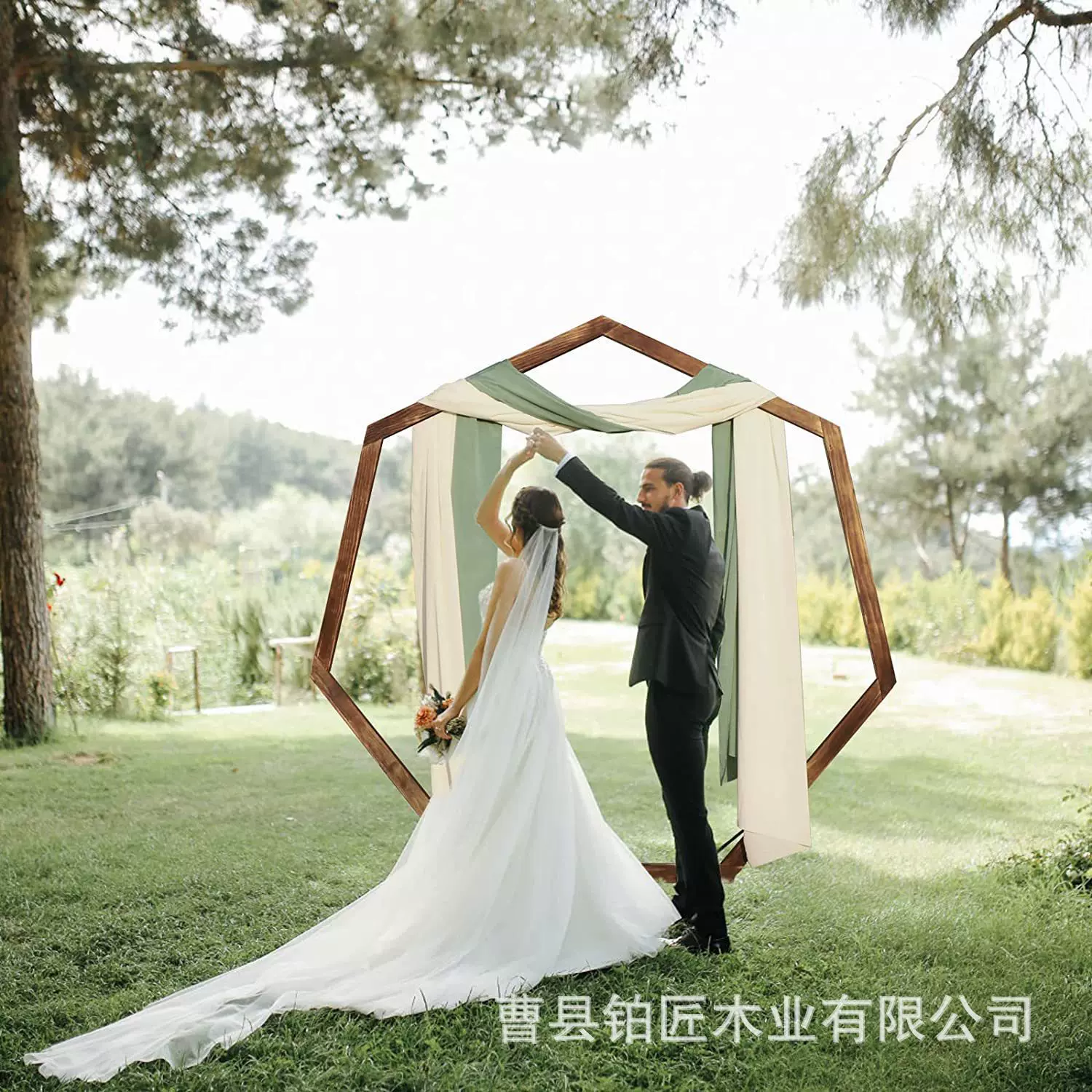 木制婚礼拱门花园婚礼室内室外婚礼仪式七角木拱门结婚凉亭背景架