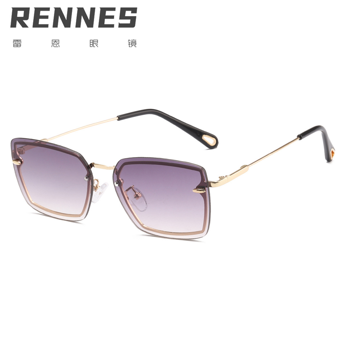 2021 nuevas gafas de sol cuadradas pequeñas sin marco de borde de corte europeo y americano gafas de sol de uñas beige de metal gafas de sol de moda femenina