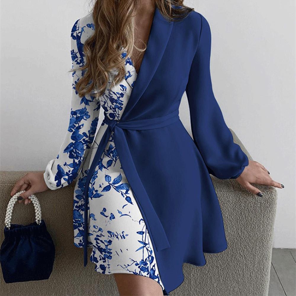 Women's Pencil Skirt Fashion V Neck Printing Long Sleeve Flower Butterfly Above Knee Daily display picture 1