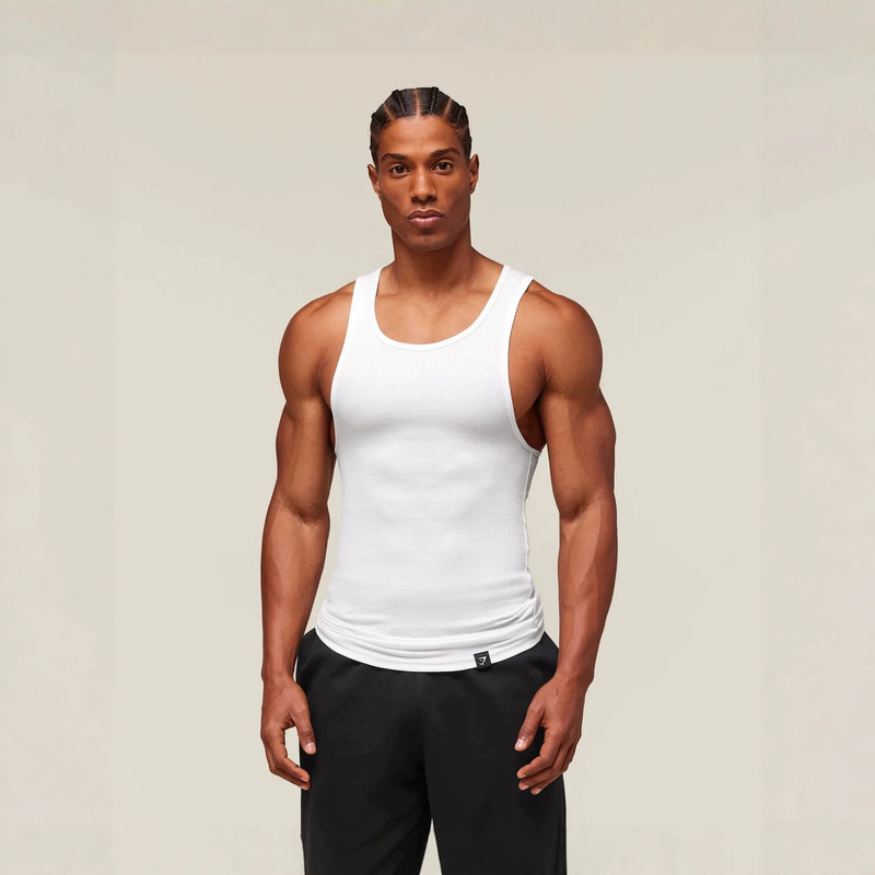 Gymshark New Summer Men's Vest Muscle Sports Fitness Basic Elastic Ribbed Knitted Sleeveless Vest
