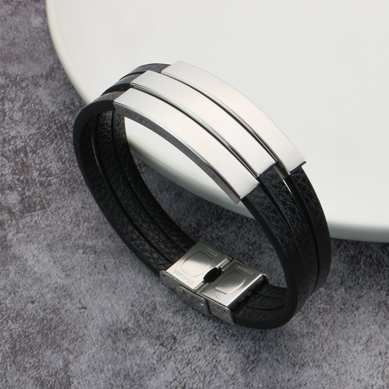 Jewelry wholesale retro multi-layer hand-woven men's bracelet does not fade smooth DIY lettering titanium steel bracelet