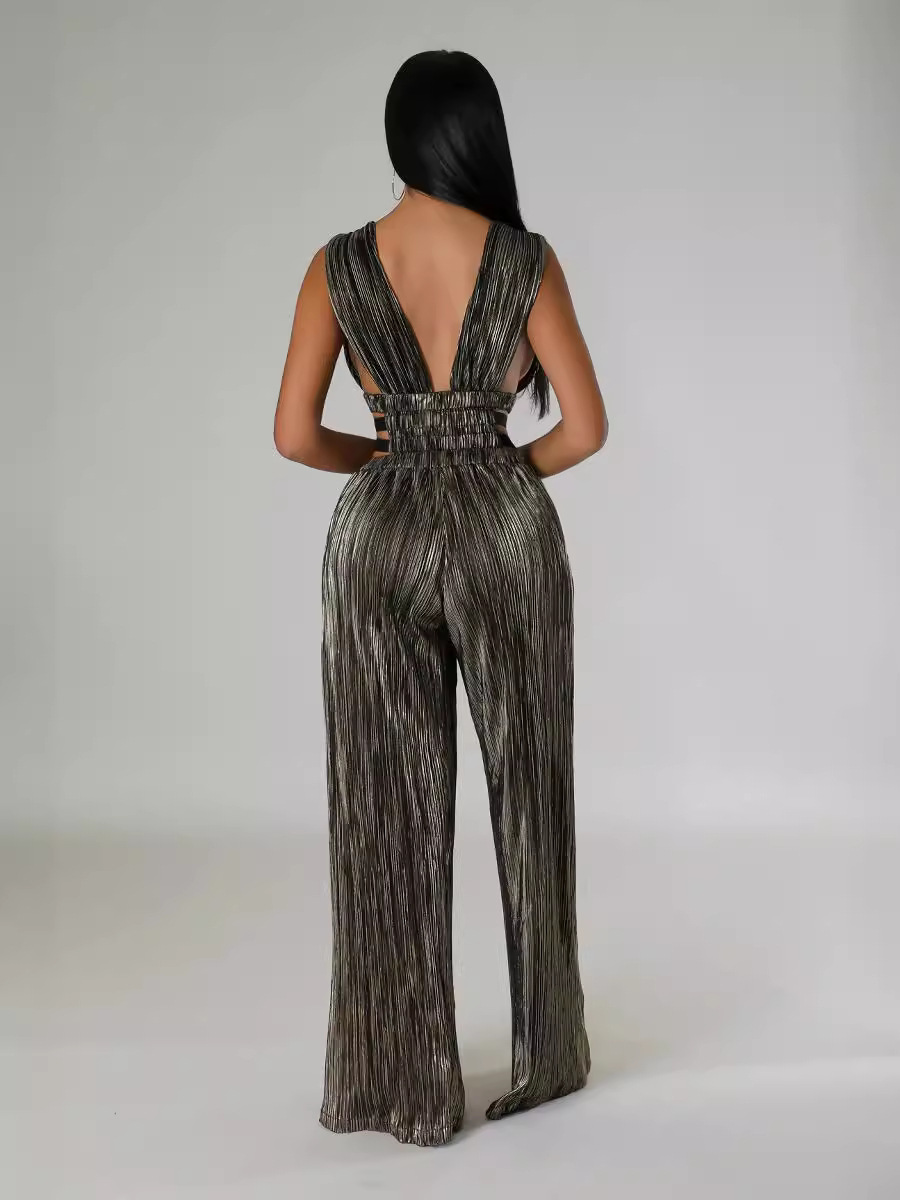 HX0416 mujeres transfronterizas V-collar sexy cintura alta tight overalls image 5