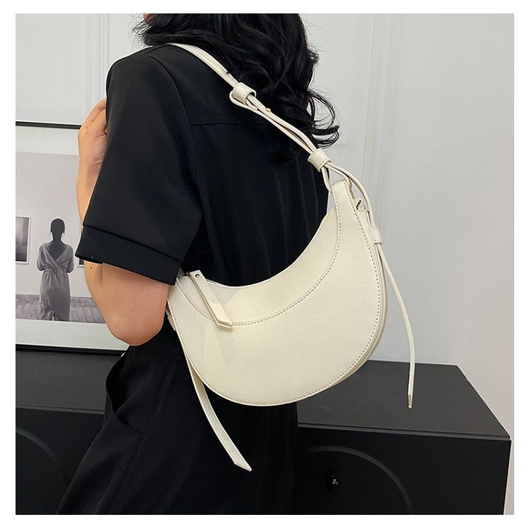 French Style Crescent Shoulder Bag For Women Lychee Pattern_voghion.com