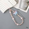 K3309 pink crystal beaded butterfly mobile phone chain