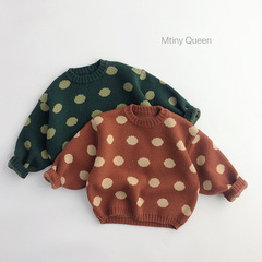 Colorful and versatile ~ Children's sweaters in autumn and winter Korean style polka dot print men's and women's fashionable retro pullover sweaters