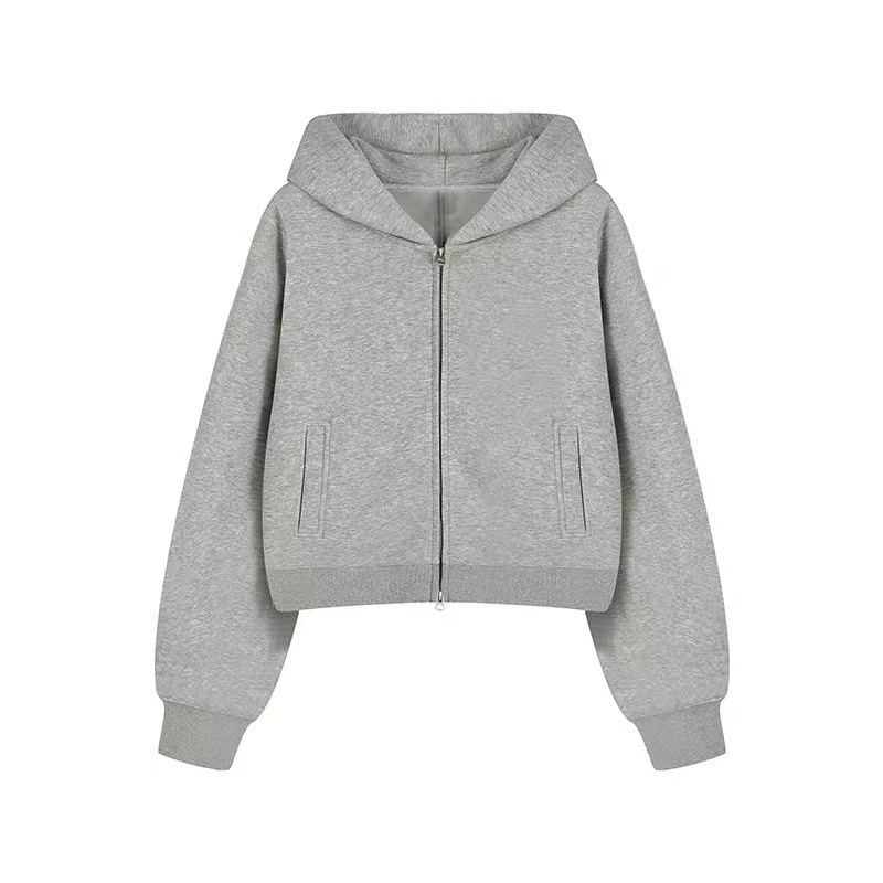 青岛即墨宽松休闲短款双拉链头连帽卫衣秋冬季加绒加厚开衫外套女|undefined