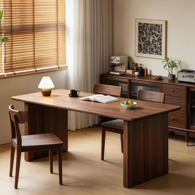 Simple and modern solid wood desk, designed for living room use, made of walnut wood, a fully solid wood long table with a natural wood finish, and multifunctional Simple and modern solid wood desk, designed for living room use, made of walnut wood, a fully solid wood long table with a natural wood finish, and multifunctional
