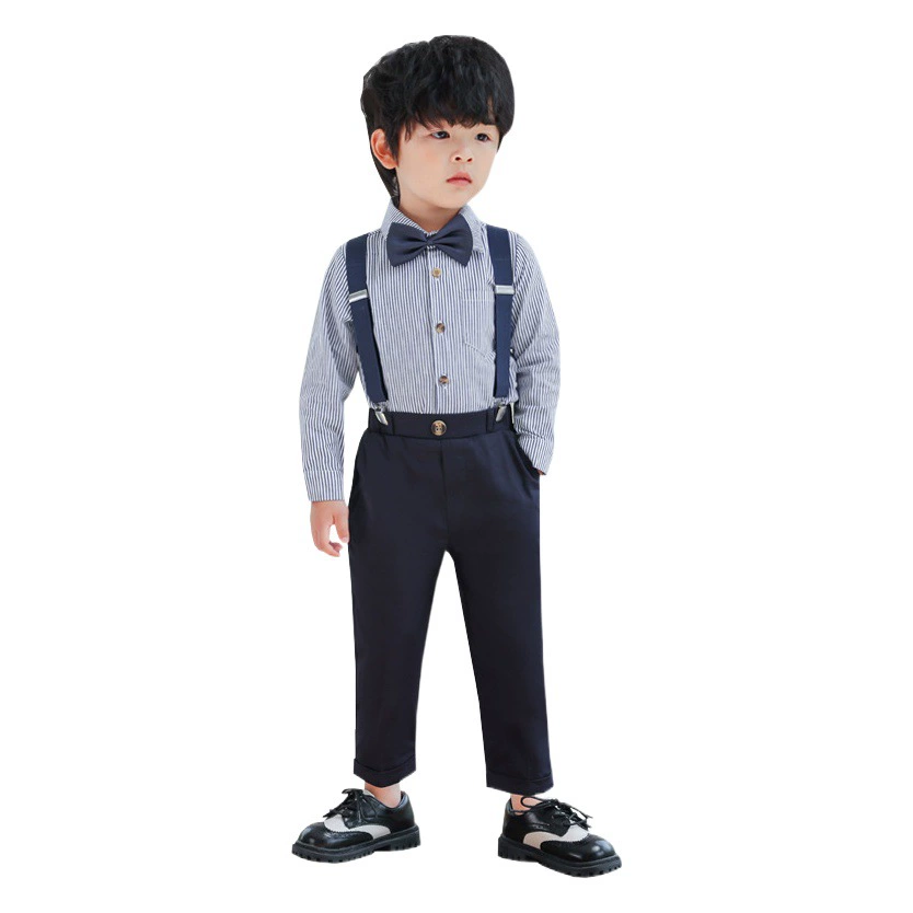 Брюки на трансграничных подтяжках, летний костюм для мальчиков, рубашка с короткими рукавами в полоску, детское платье для выступлений, Детская Внешняя торговля