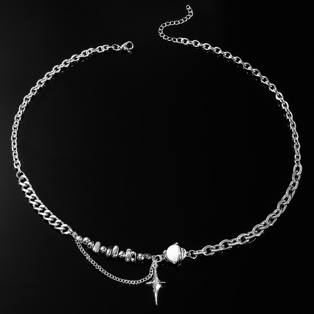 Collana con croce in acciaio al titanio e gioielli M High-d Design Nicchia Pietra occhio di gatto Catena clavicola a stella per_voghion.com